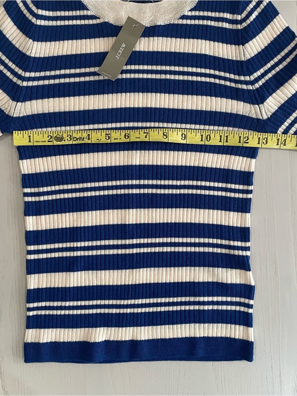 J. Crew Carolyn Striped Merino Wool Sweater CM699 Harbor blue ivory - Small - Picture 6 of 8